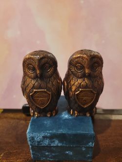 Vintage Salt and Pepper Shakers Owls North Dakota Souvenirs Copper Metal 2.5" A7