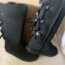 New Ugg Women’s Bailey Bow Tall ll Size 8 Black Authentic 💯 