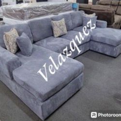 ✅️✅️ 4 pc dark grey corduroy fabric sectional sofa with double chaise ✅️✅