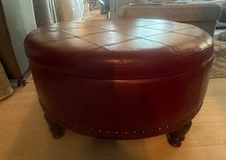 Round Faux Leather Storage Ottoman
