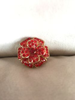 14K Gold Pl Red CZ Flower Ring