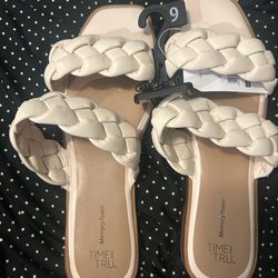 New Time and Tru Women's Braided Two Band Sandals Size-9. Color Cream / Ivory OBO 