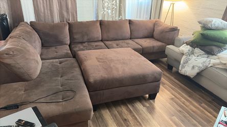 Loredo Left Facing Sectional Sofa- Brown Patterned Fabric