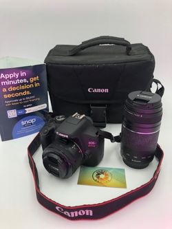 Canon Rebel T7 with 50mm F1.8 and EF 75-300mm Preowned (Bag Included) *needs battery*