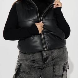 Faux Leather Puffer Vest 