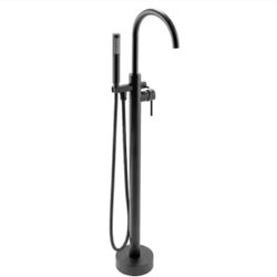 AKDY 1-Handle Freestanding Floor Mount Tub Faucet Bathtub Filler with Hand Shower in Matte Black