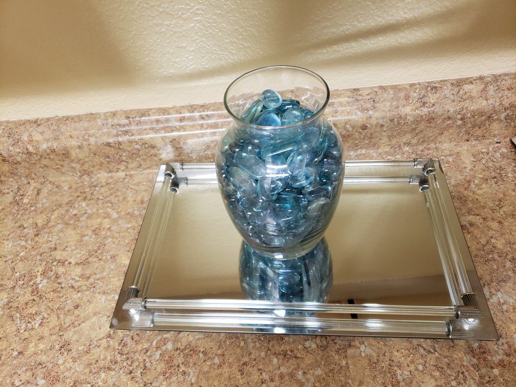 Perfume Tray& blue glass vase& tall vase