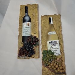 C. Winterle Olson Red White Wine Bottles w/Grapes wall art plaque 3D 9"set of 2