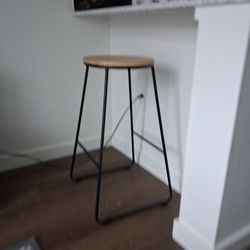 Leather And Wood Barstool 