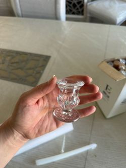 Set of 8 glass taper candle holders