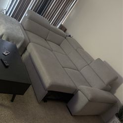 Light Grey Couch/day Bed With Ottoman Storage And Adjustable Headrest 