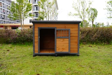 45large solid wood dog house, waterproof PVC plastic roof, breathable wooden doors