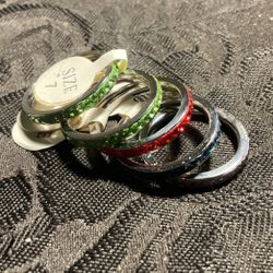 5 Stainless Steel Ring Bands With Rhinestones 