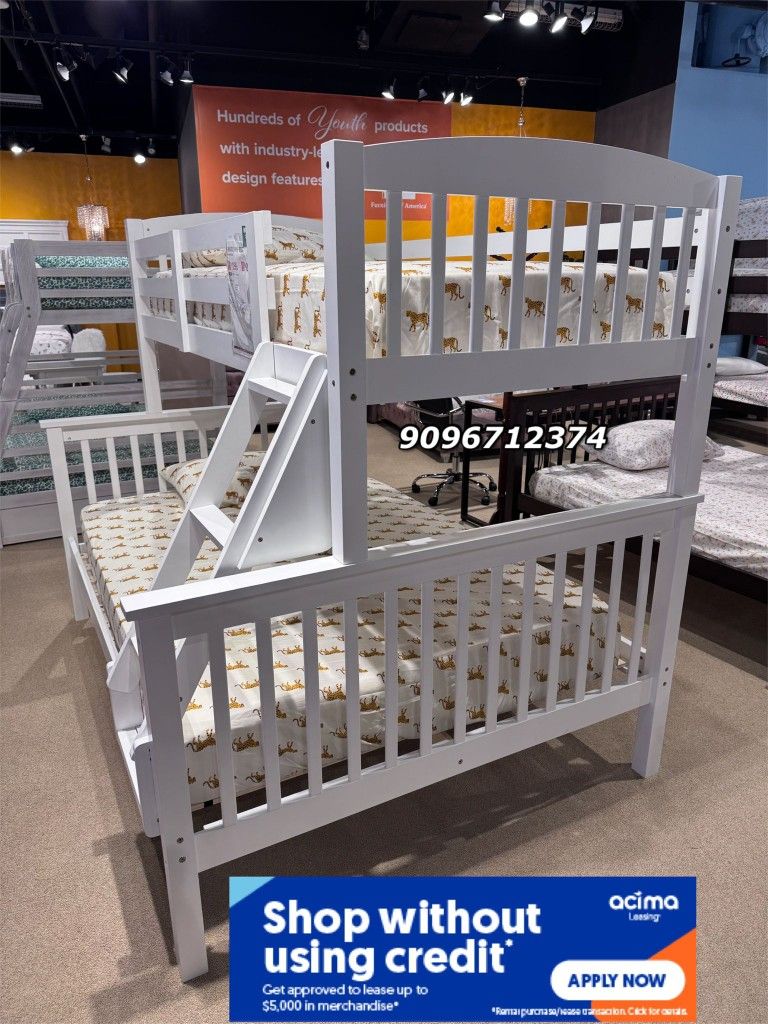 Twin Full White Bunkbed With Ortho Mattress