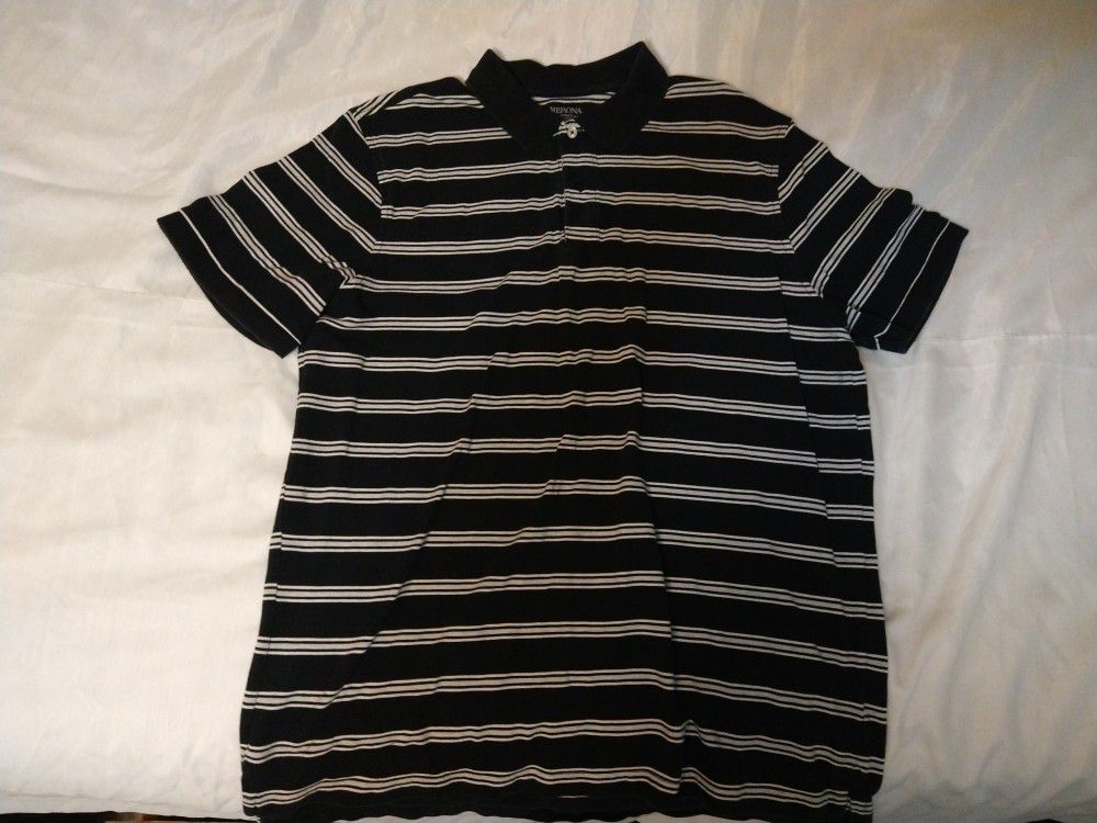Polo T Shirt / Striped Shirt / Black Large / Dress Shirt / Casual / Work / Golf / Button Up 