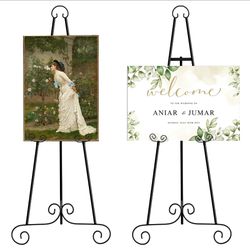 2 Pack 46'' Metal Round Tube Scroll Display Easel, Classic Black