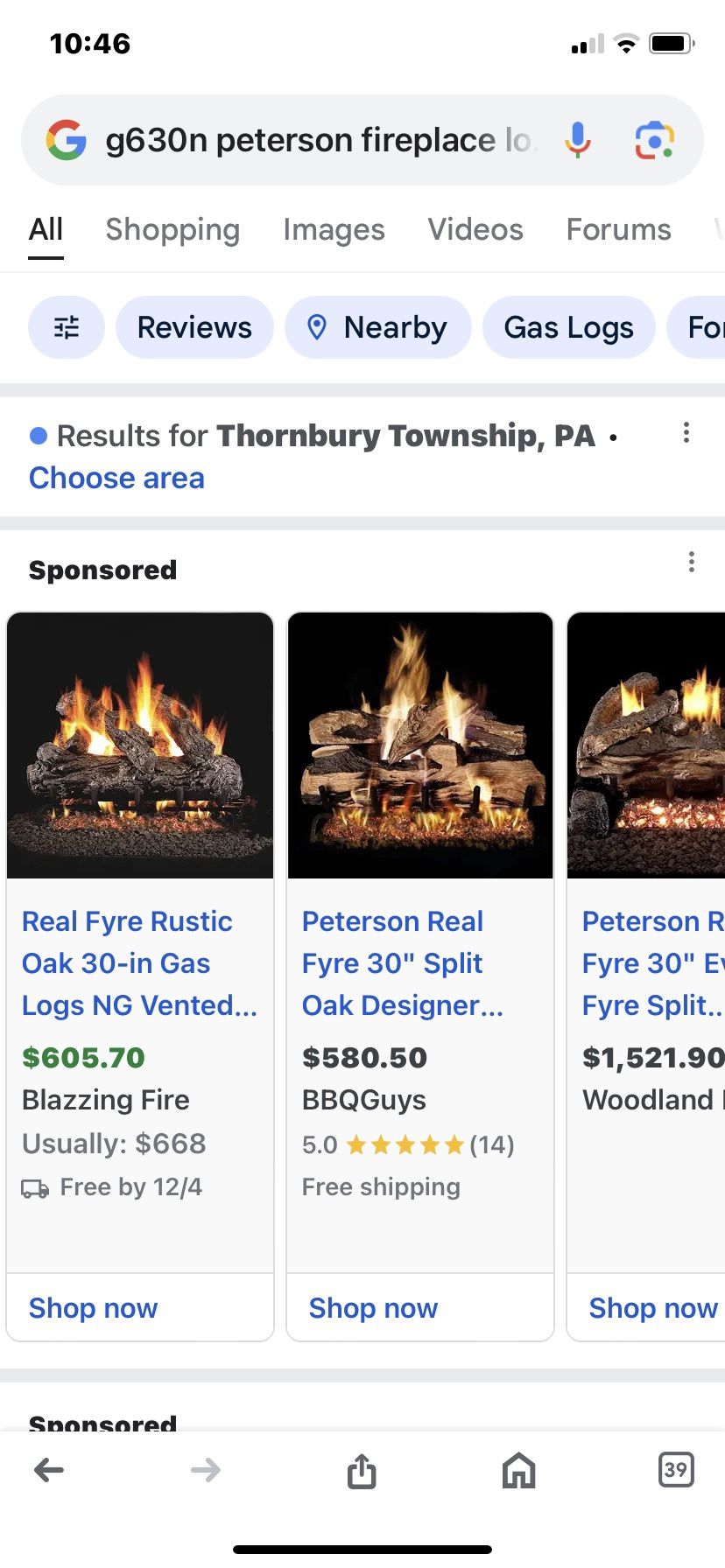 24” Fireplace Logs Gas Logs. 145.00