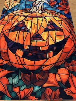 Vibrant Stained-Glass Style Pumpkin Garden Flag