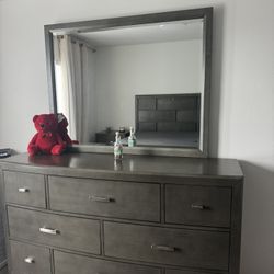 Modern Charcoal Gray Dresser + Matching Mirror