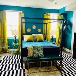 Black Metal Canopy Bed frame Queen 