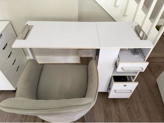 Foldable manicure table, chair, and 5 drawer desk