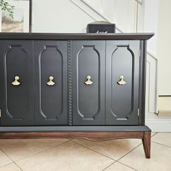 Refinished Mid-Century Modern Black Sideboard Credenza