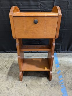 Vintage Wood Accent Table with Drawer and Open Shelves