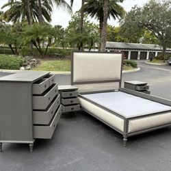 Beautiful Bedroom Set Queen Size Real Wood Dark Gray Color Like New