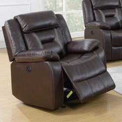 Brand New Brown Or Gray Bonded Leather Motorized Reclining Chair