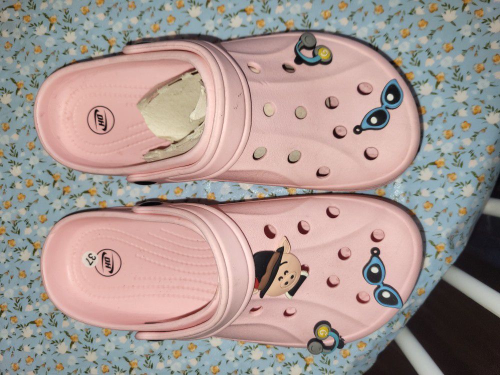 Pink Crocs Off Brand With 5 Charms Size 37 Women's Size 6 To 7