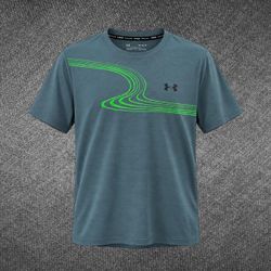 Under Armour HeatGear Fitted Running Shirt Gray Green Medium