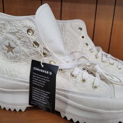 New Converse ivory Off White  lace Run Star platform sneaker shoes women's sz 9.5