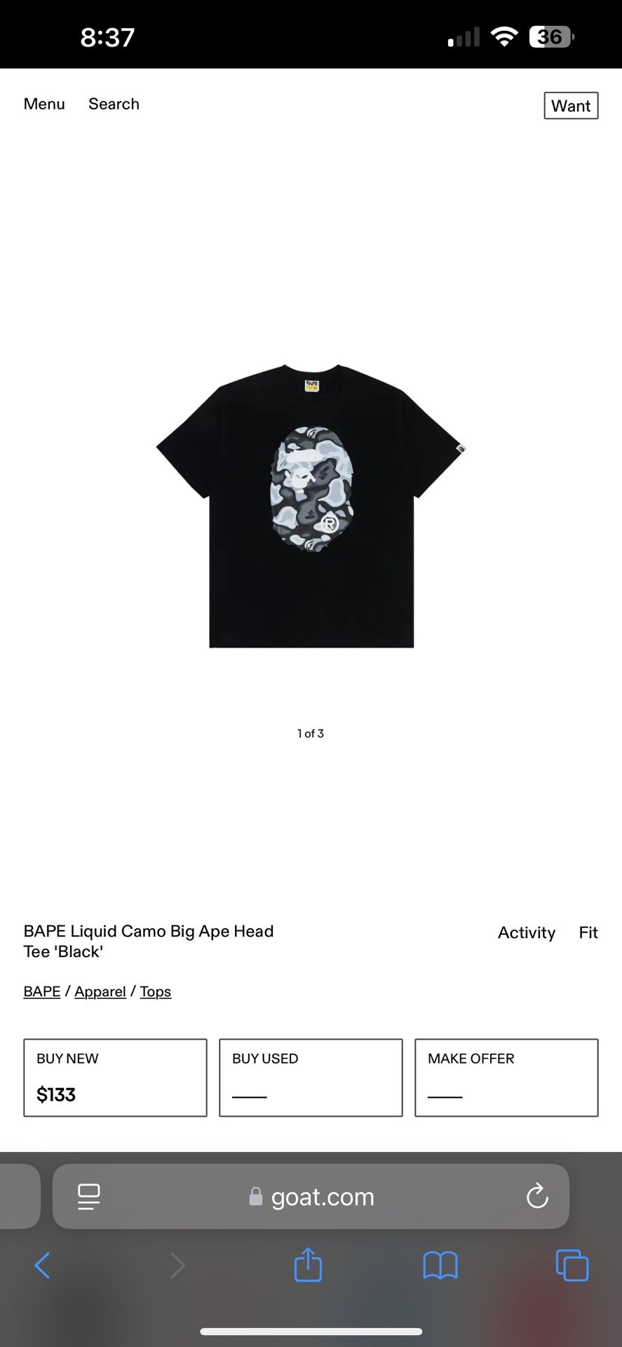 BAPE Liquid Camo Big Ape Head Tee ‘black’