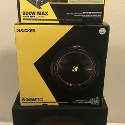 New 12” Inch Kicker Comp C 600 Watts Max Subwoofer + Kicker 800 Watts Max Monoblock Bass Amplifier w/ Speaker Box {No Credit Easy Financing} 🔊🔥