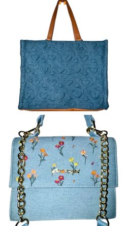 2 Betsey Johnson Handbags Tote & Crossbody Blue Purse Lot