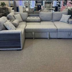 Sofa Sleeper Sectional On Sale! Bookcase Arms, Storage, USB Chargers And So Much More! No Credit Needed Finance Available! Take Home For Just $39 Down