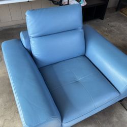 Oversized  Leather Blue Chair - $350 OBO - FREE DELIVERY*