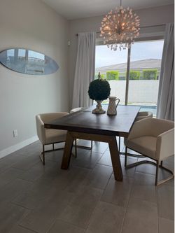 Dining Room Table with Screwhead and 4 upholstered chairs