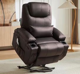 35 in. W Brown Power Lift Recliner Chair with 8-Point Massage