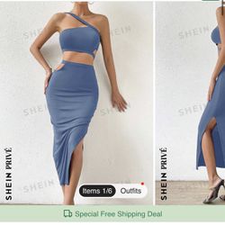 SHEIN Privé One Shoulder Crop Top & skirt  