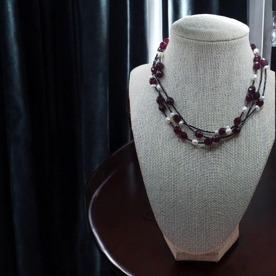 Vintage 3 Strand Choker Necklace, small, Faux Pearl's, Glass Beads