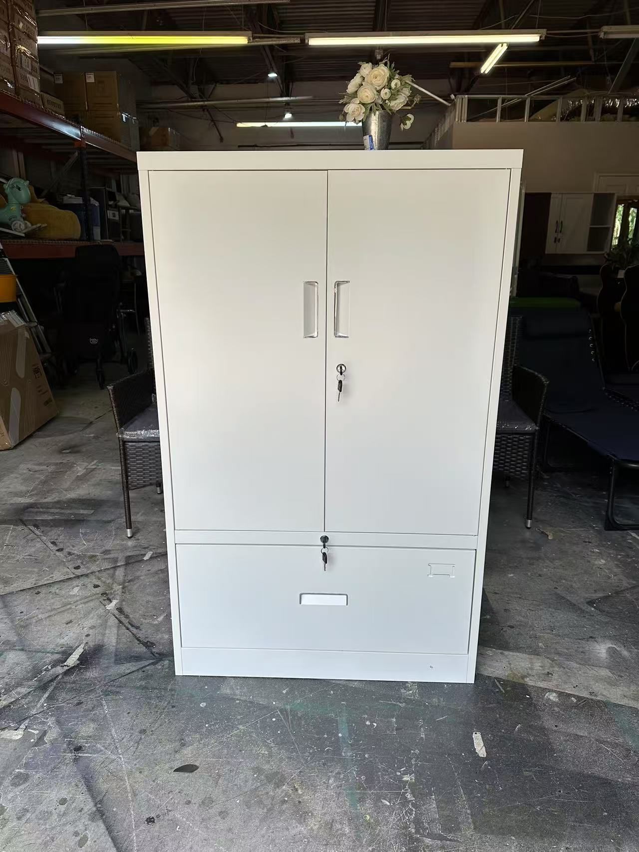 Metal Storage Cabinet with Drawer, 51” White Lateral File Cabinet with Doors and Shelves, Steel Metal Filing Lockers for Home Office Hanging Files Let
