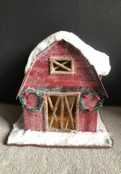 Light up snowy barn