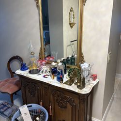 Wood Carved Side Board With Marble Top