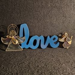 Lot Of 3 Vintage 1(contact info removed)'s Decorative stain Glass Angels (2) & "Love" Wall Decor