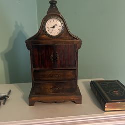 Vintage Wooden Jewelry Box with Clock – Elegant & Unique
