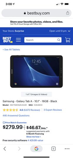 Black Galaxy Tab A 10.1/16GB/WiFi Tablet