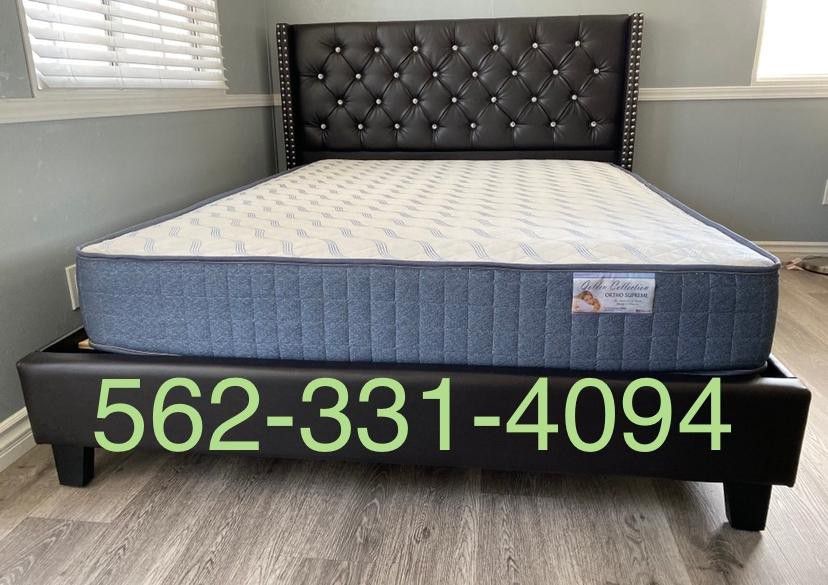 Queen Expresso Tufted Bed with Mattress Included