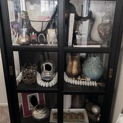 MALSJÖ Glass-door cabinet, black stained, 103x48x141 cm