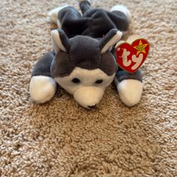 Ty Beanie Baby “Nanook” The Husky Plush Stuffed Animal Featuring White And Gray Fur With Black Button Eyes 